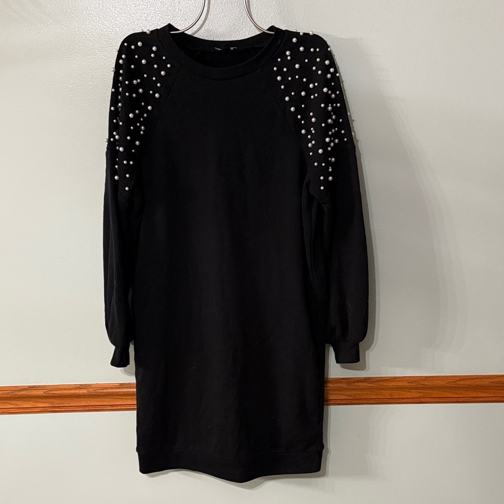 Express Black Dress with Pearl Embellishments